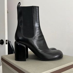 Jil Sander Black Leather block-heeled ankle boots with hand-pleated vamp